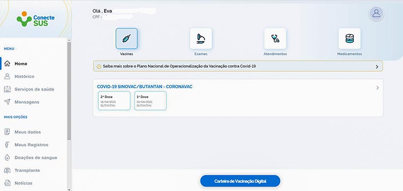 Conecta SUS - Certificado de vacina contra COVID